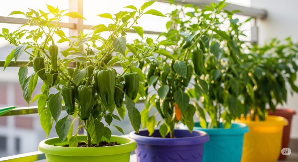 プランターに植えられた万願寺とうがらしの株