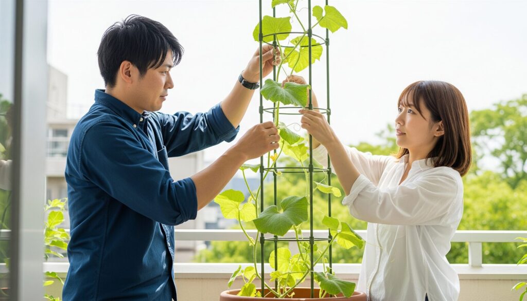 メロンの支柱立て方のコツと高さ